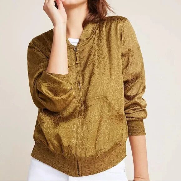 Maeve by Anthropologie Women's M Silky Bomber Jacket Modern Chic Trendy Layering - Picture 1 of 14